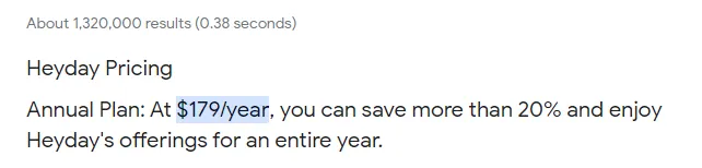 Google-answer for Heyday-Pricing