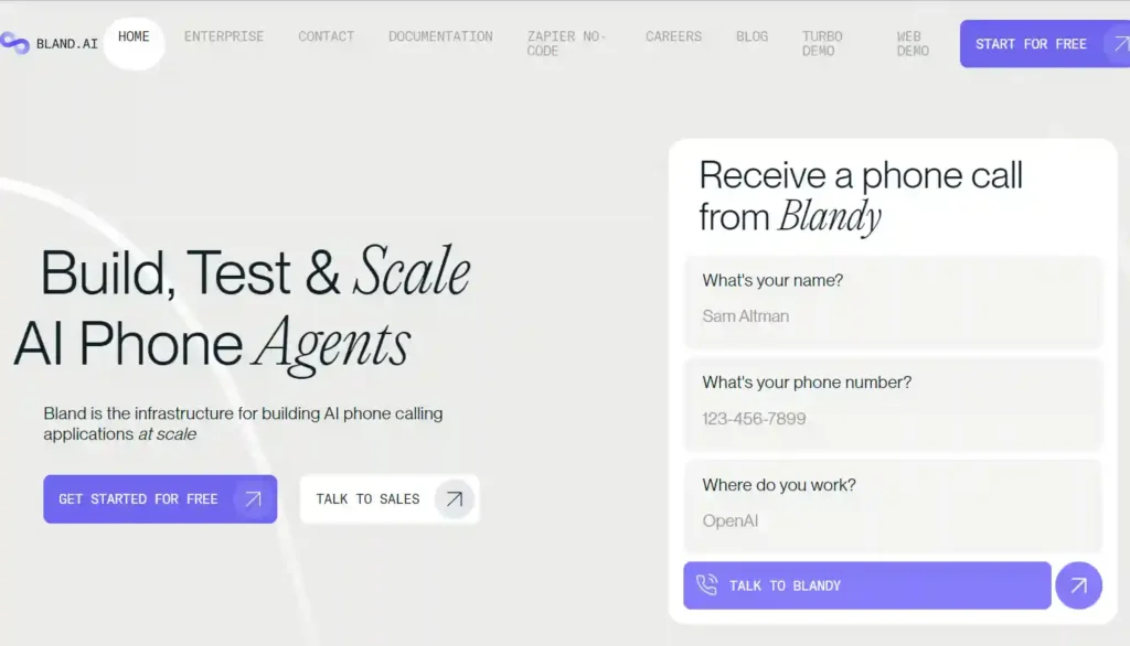 Bland AI home page